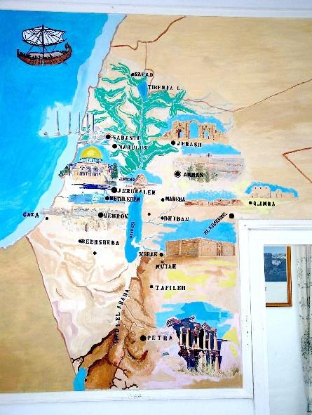 Карта, где вся Эрец Исраэль отмечена как иорданское владение. Национальный музей Иордании. Амман. [Р. Миллер]