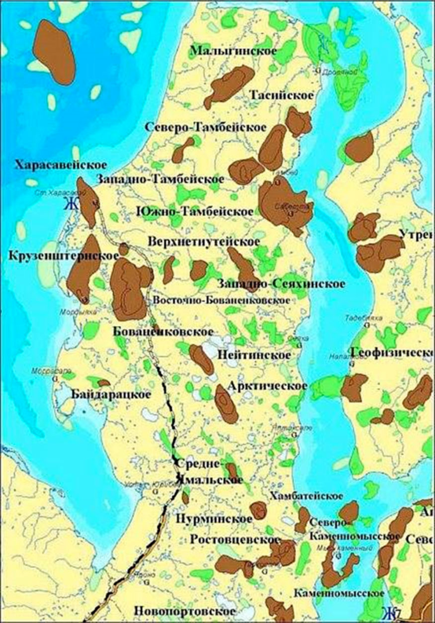 Харасавэйское месторождение на карте полуостров Ямал